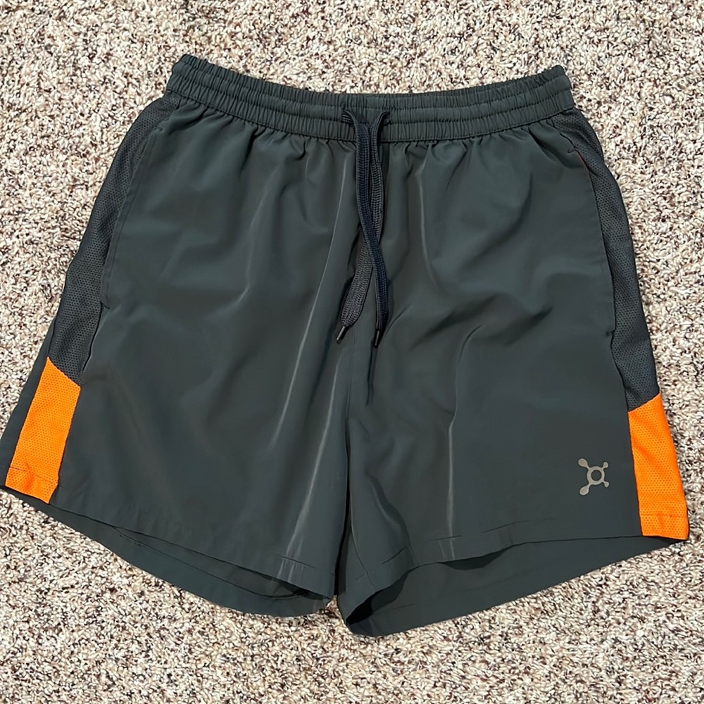 Orangetheory Womens Athletic Shorts in Dark Gray with Orange Accents